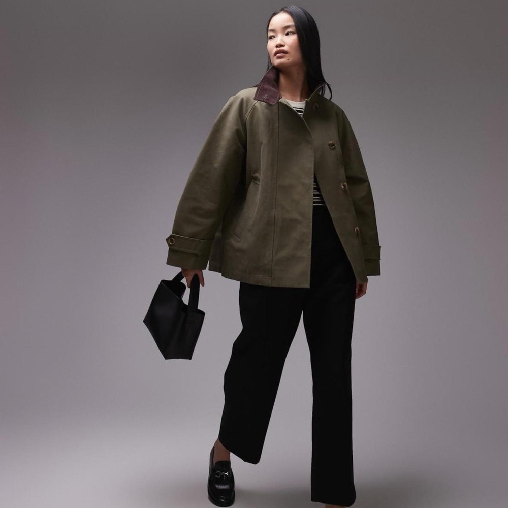 ARKET waxed cotton trench jacket in khaki green